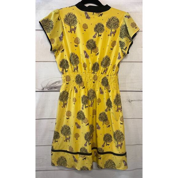Yumi Yellow Dress Size 8/10 Animal Print with Black Accents Bow Whimsical - Picture 6 of 6